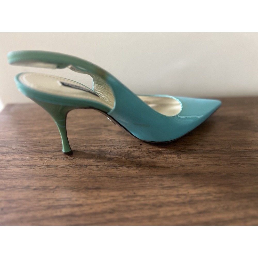 Dolce & Gabbana Patent Leather Slingback Pumps Turquoise EU 38.5 US 7.5/8 READ - Picture 9 of 16